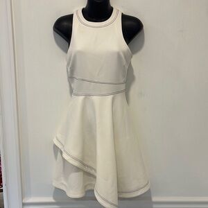 Cinq a Sept Antique White/Cream Angled Sleeveless Dress with Black Stitching 2